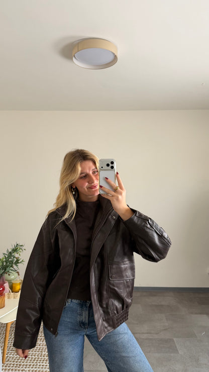 BIKER LEATHER JACKET BROWN