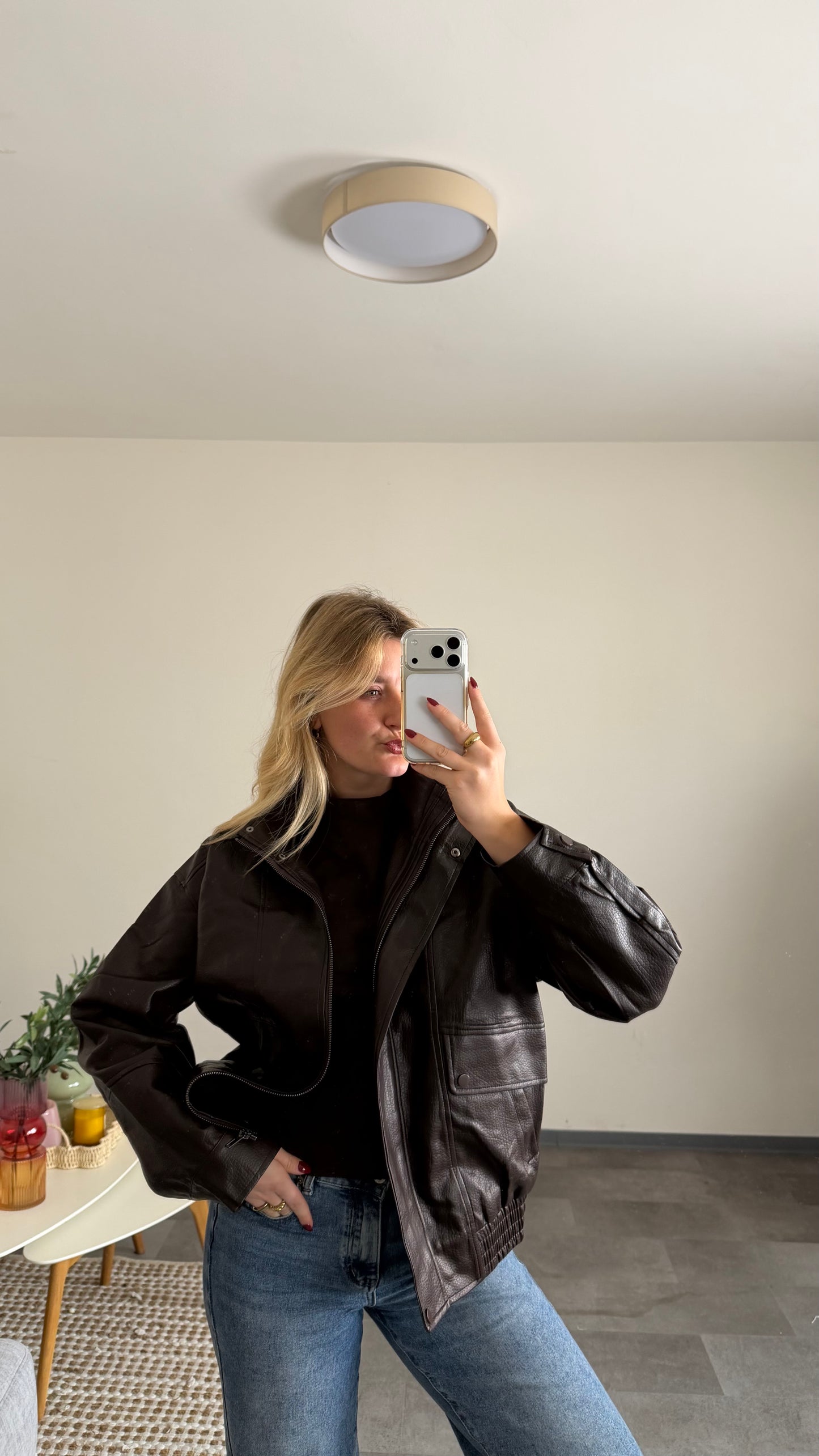 BIKER LEATHER JACKET BROWN