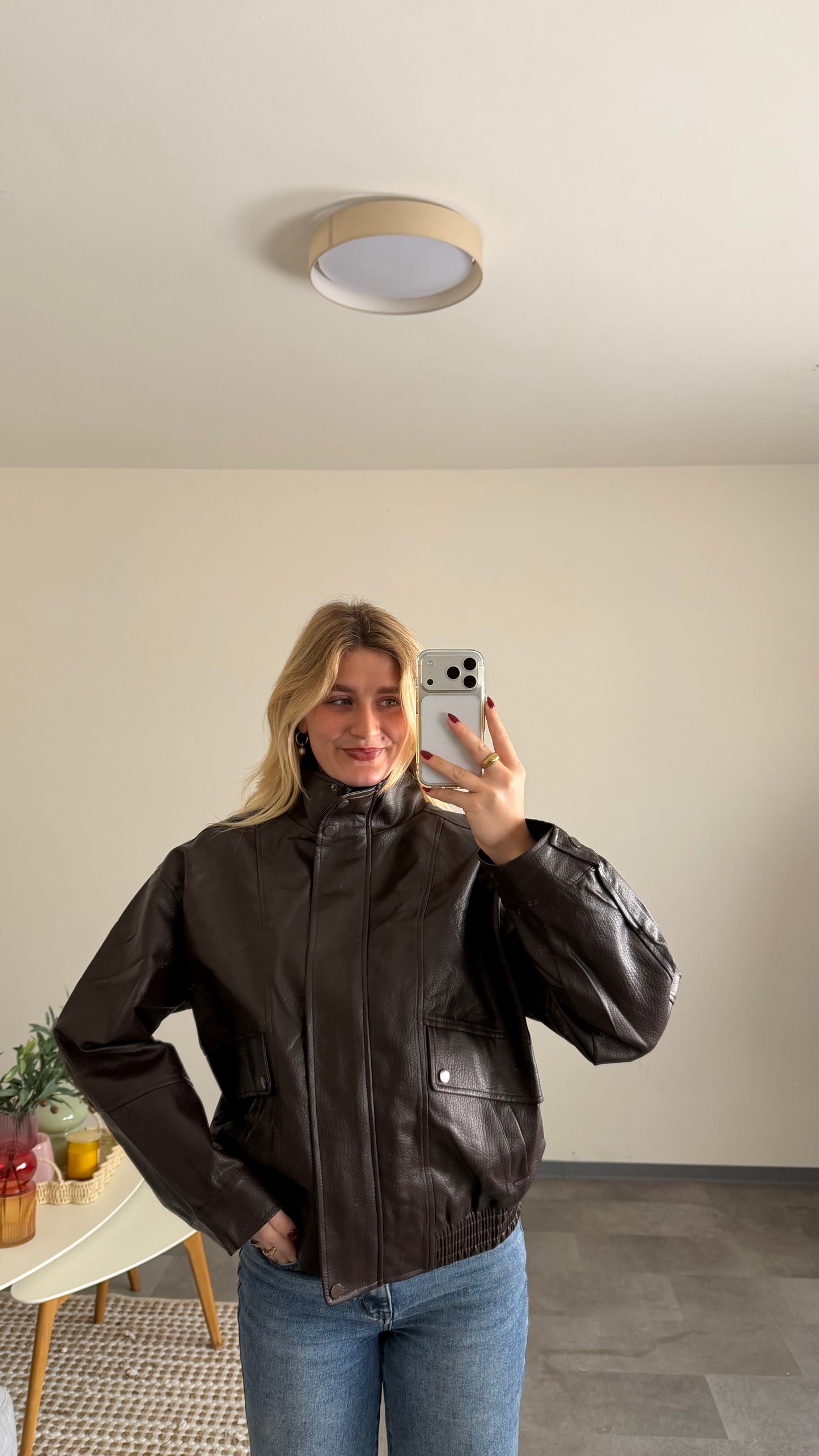 BIKER LEATHER JACKET BROWN
