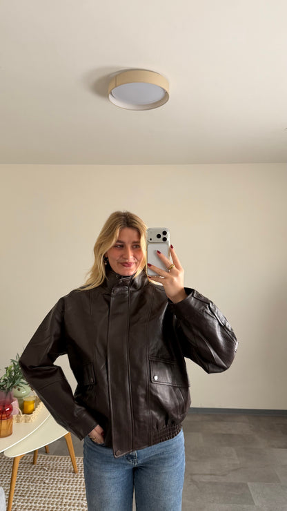 BIKER LEATHER JACKET BROWN