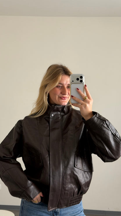 BIKER LEATHER JACKET BROWN