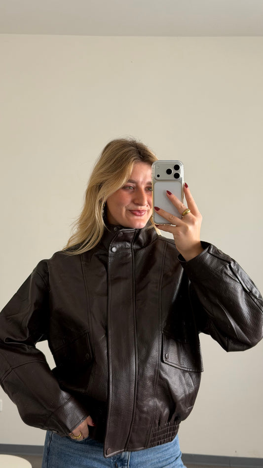 BIKER LEATHER JACKET BROWN