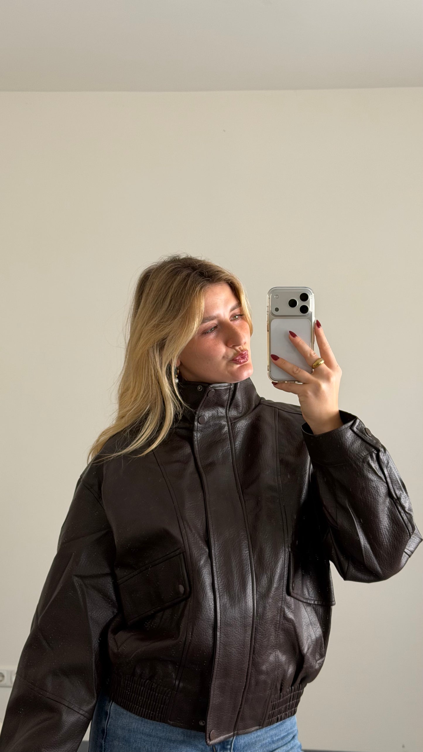 BIKER LEATHER JACKET BROWN