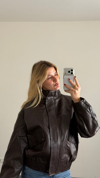 BIKER LEATHER JACKET BROWN
