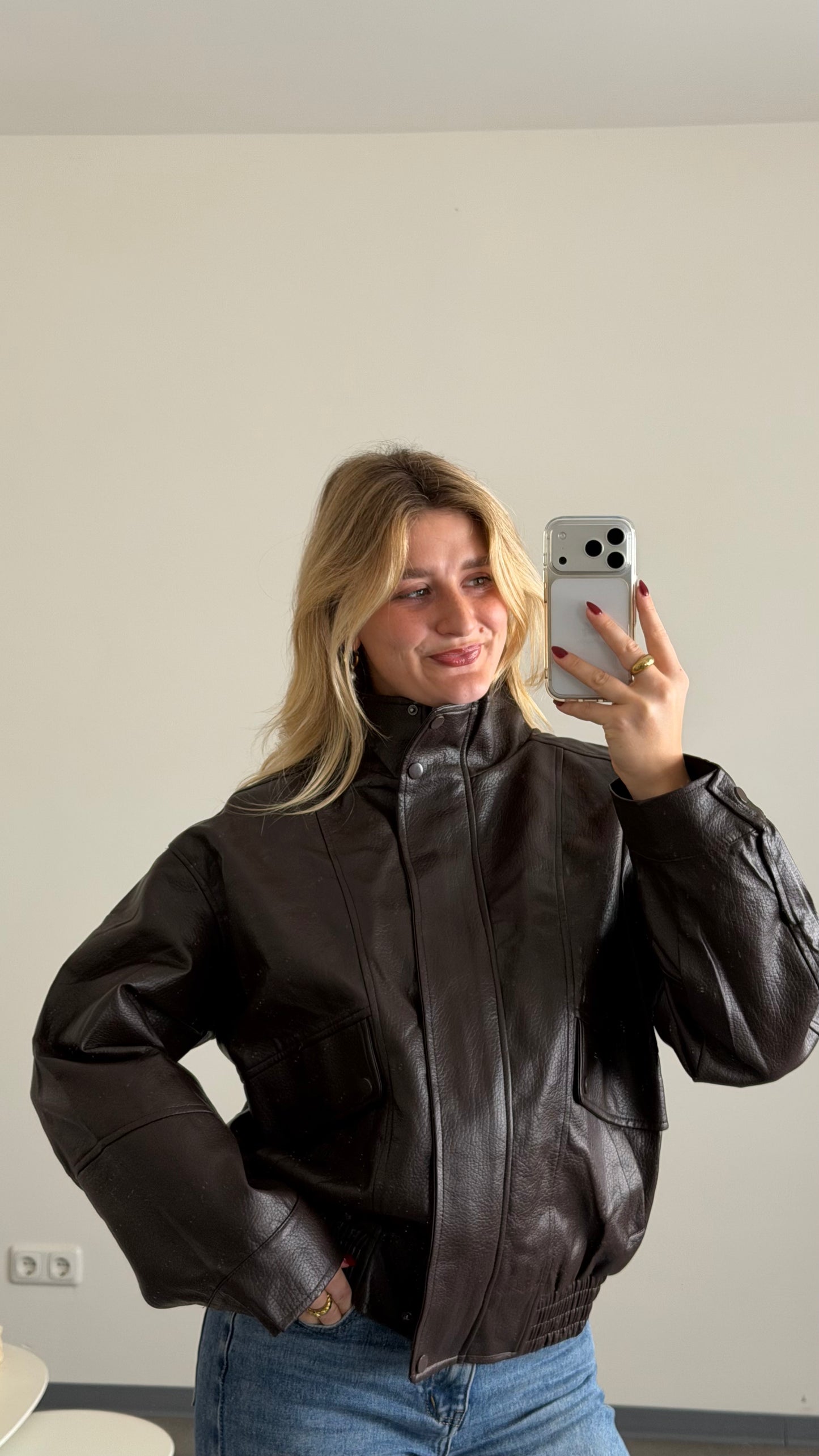 BIKER LEATHER JACKET BROWN
