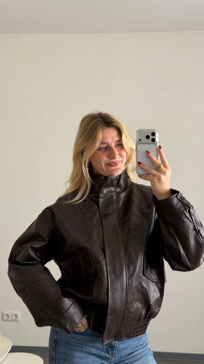 BIKER LEATHER JACKET BROWN