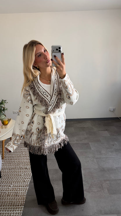 PAISLEY CARDIGAN CREAM MIT FRANSEN (Kopie)