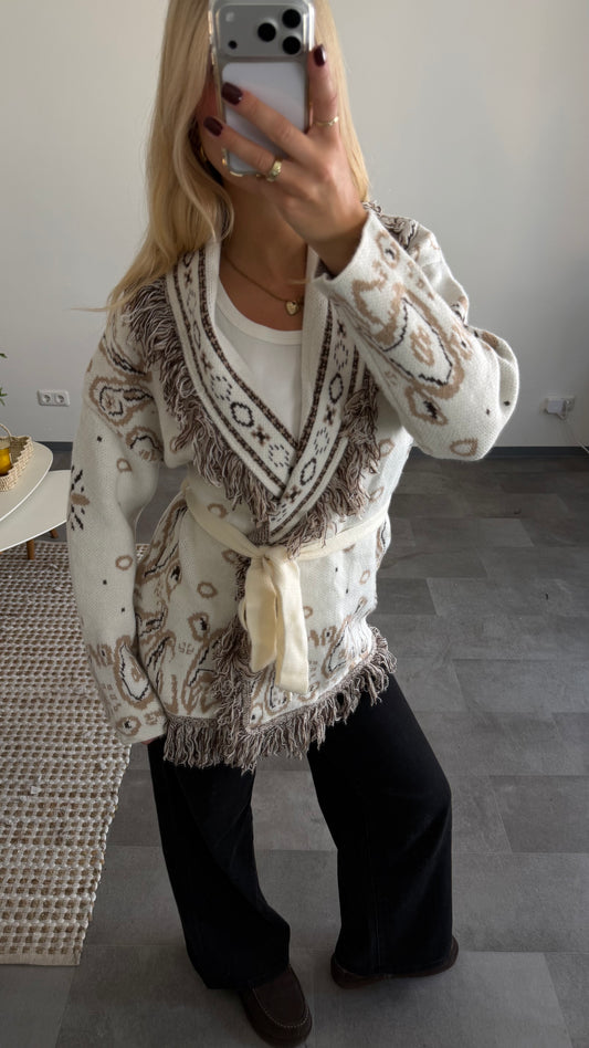 PAISLEY CARDIGAN CREAM MIT FRANSEN (Kopie)
