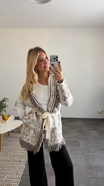 PAISLEY CARDIGAN CREAM MIT FRANSEN (Kopie)