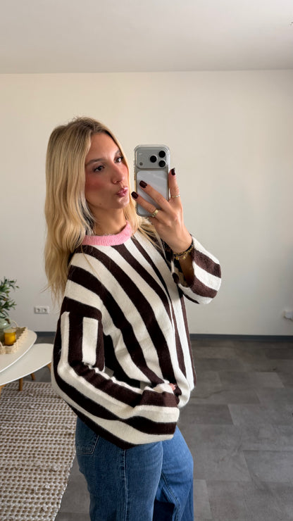SELF LOVE STRIPED PULLI BROWN BEIGE PINK