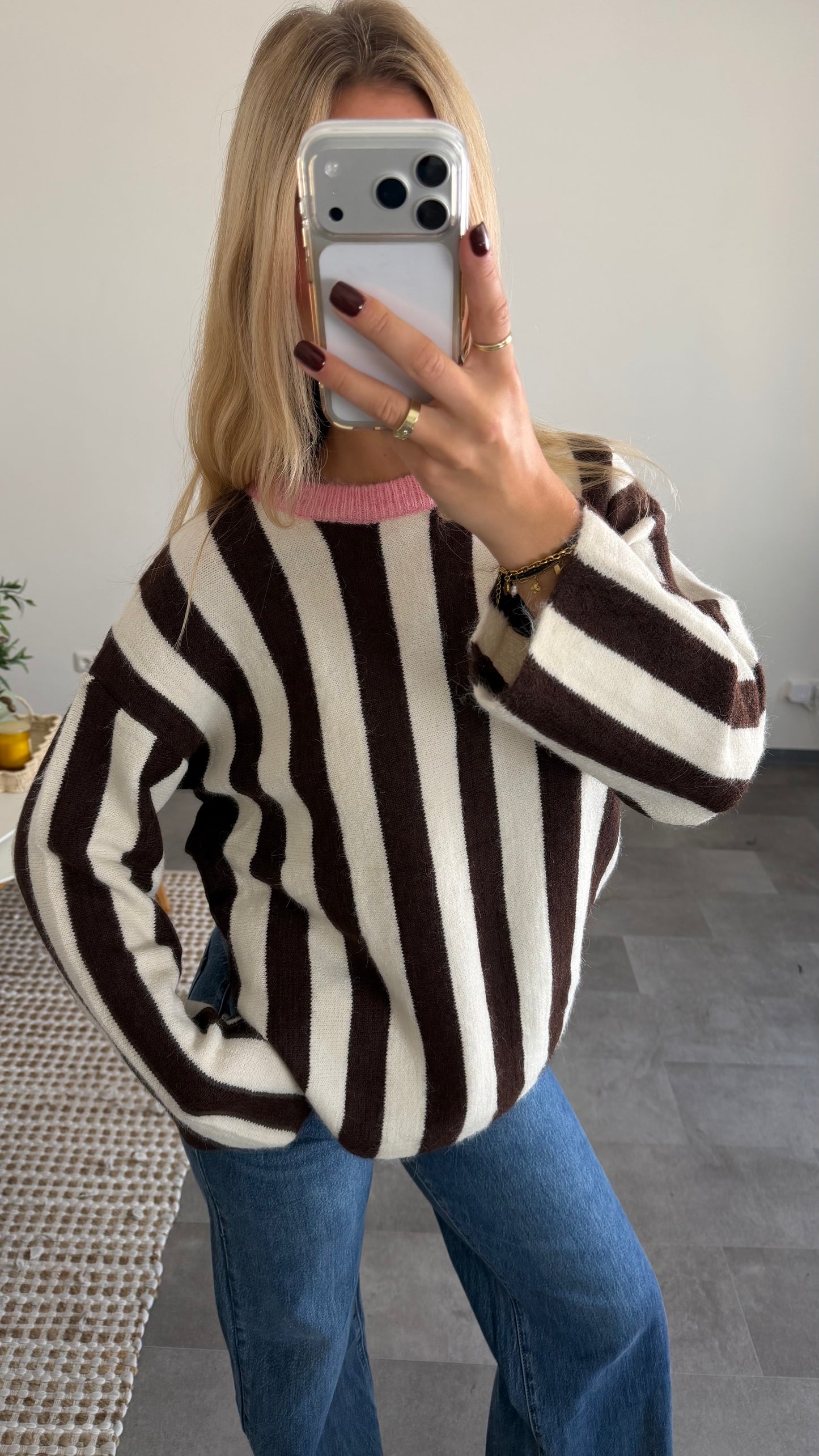 SELF LOVE STRIPED PULLI BROWN BEIGE PINK