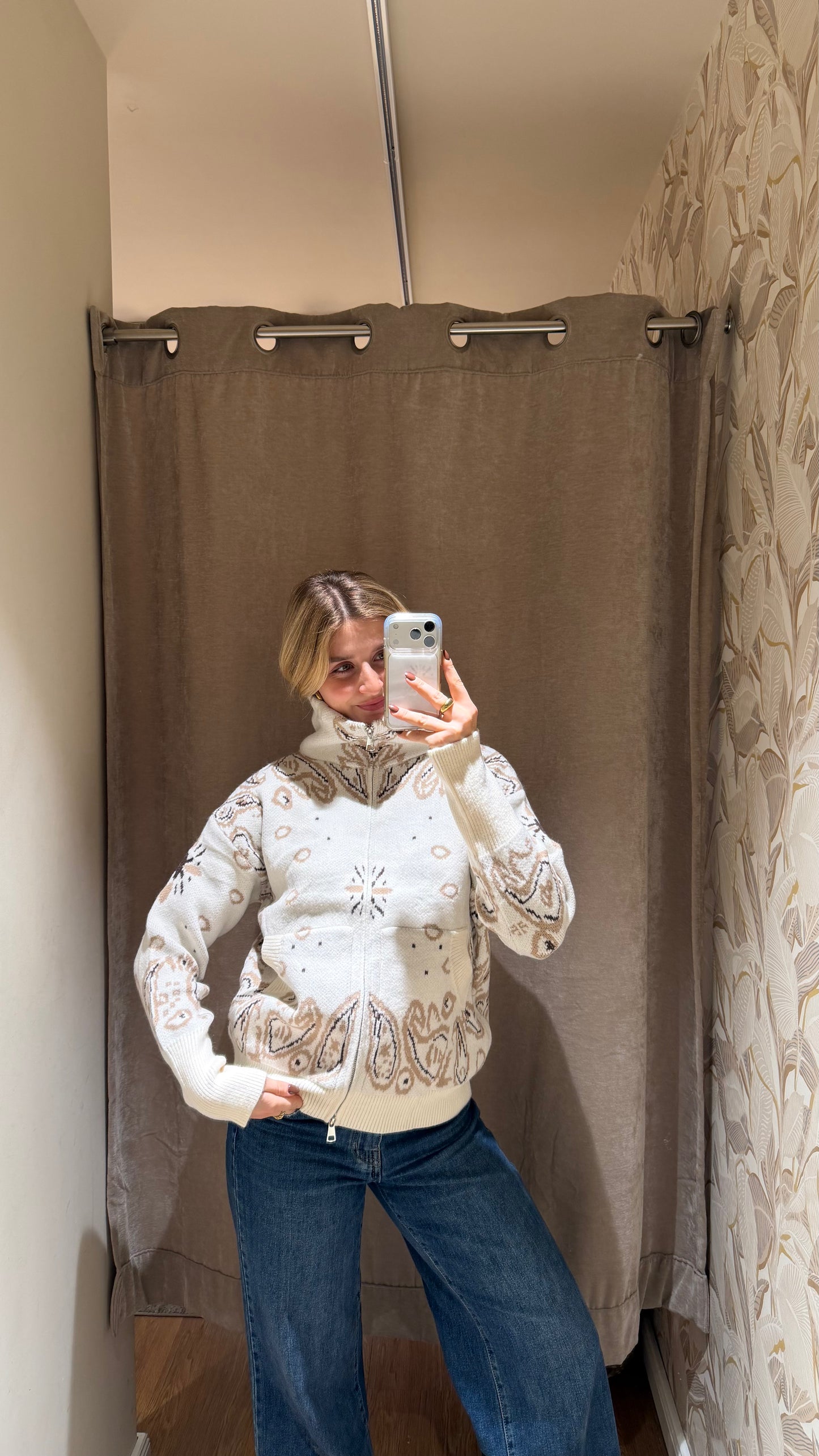 ZIP PAISLEY CARDIGAN CREAM