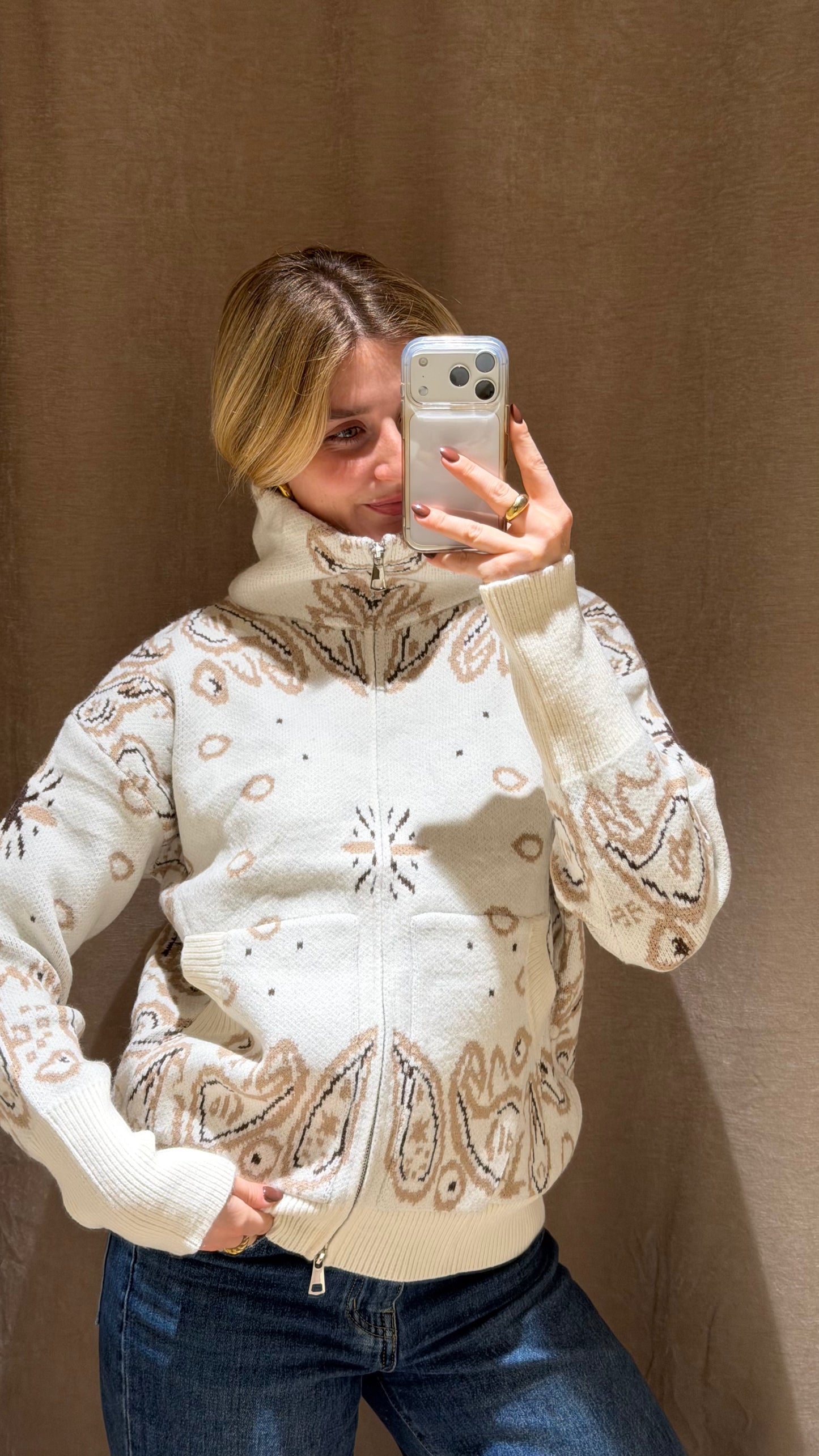 ZIP PAISLEY CARDIGAN CREAM