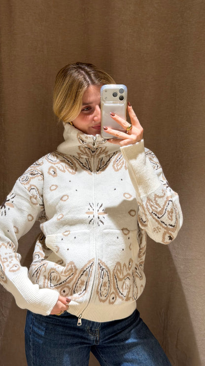 ZIP PAISLEY CARDIGAN CREAM