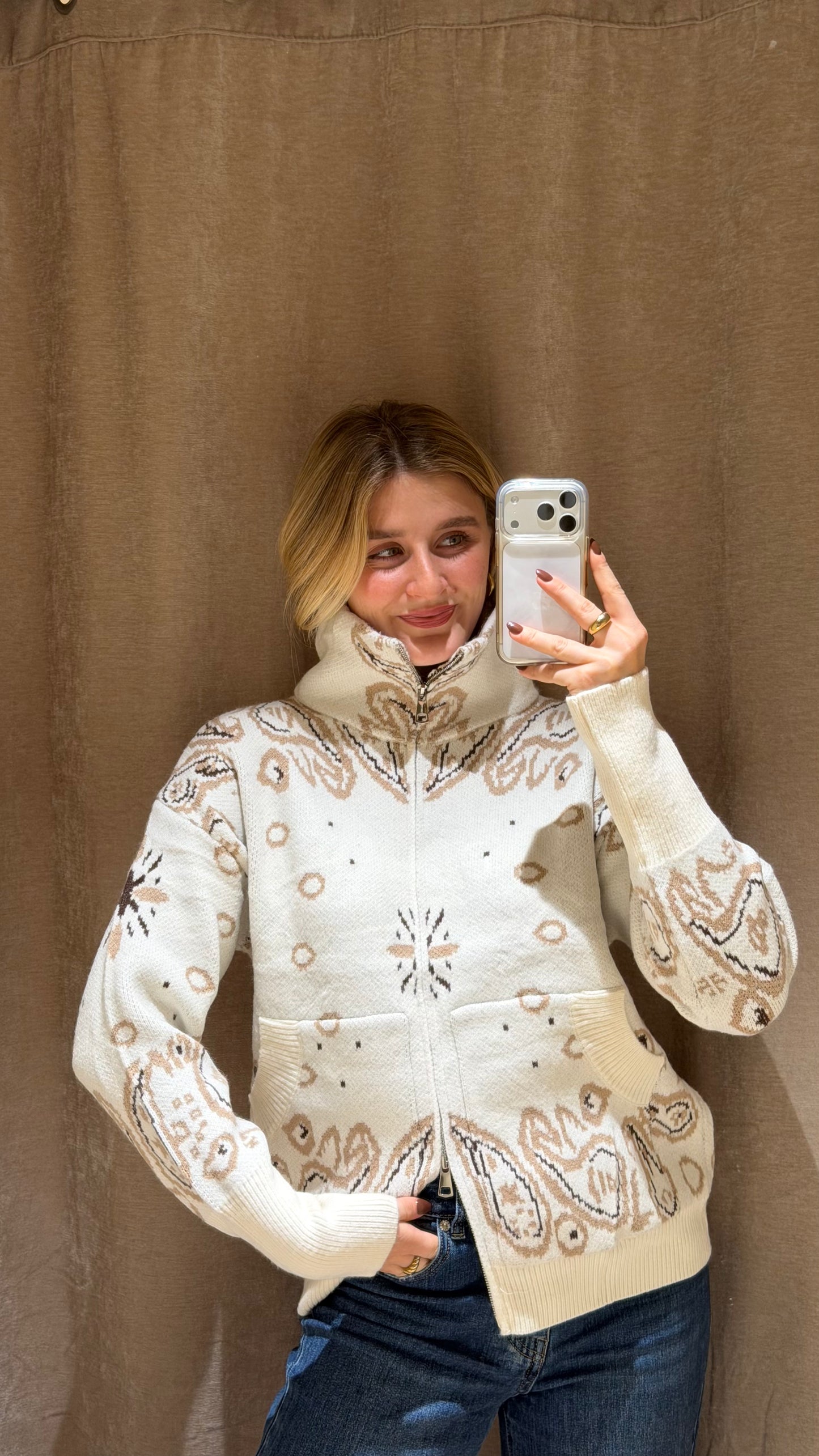 ZIP PAISLEY CARDIGAN CREAM