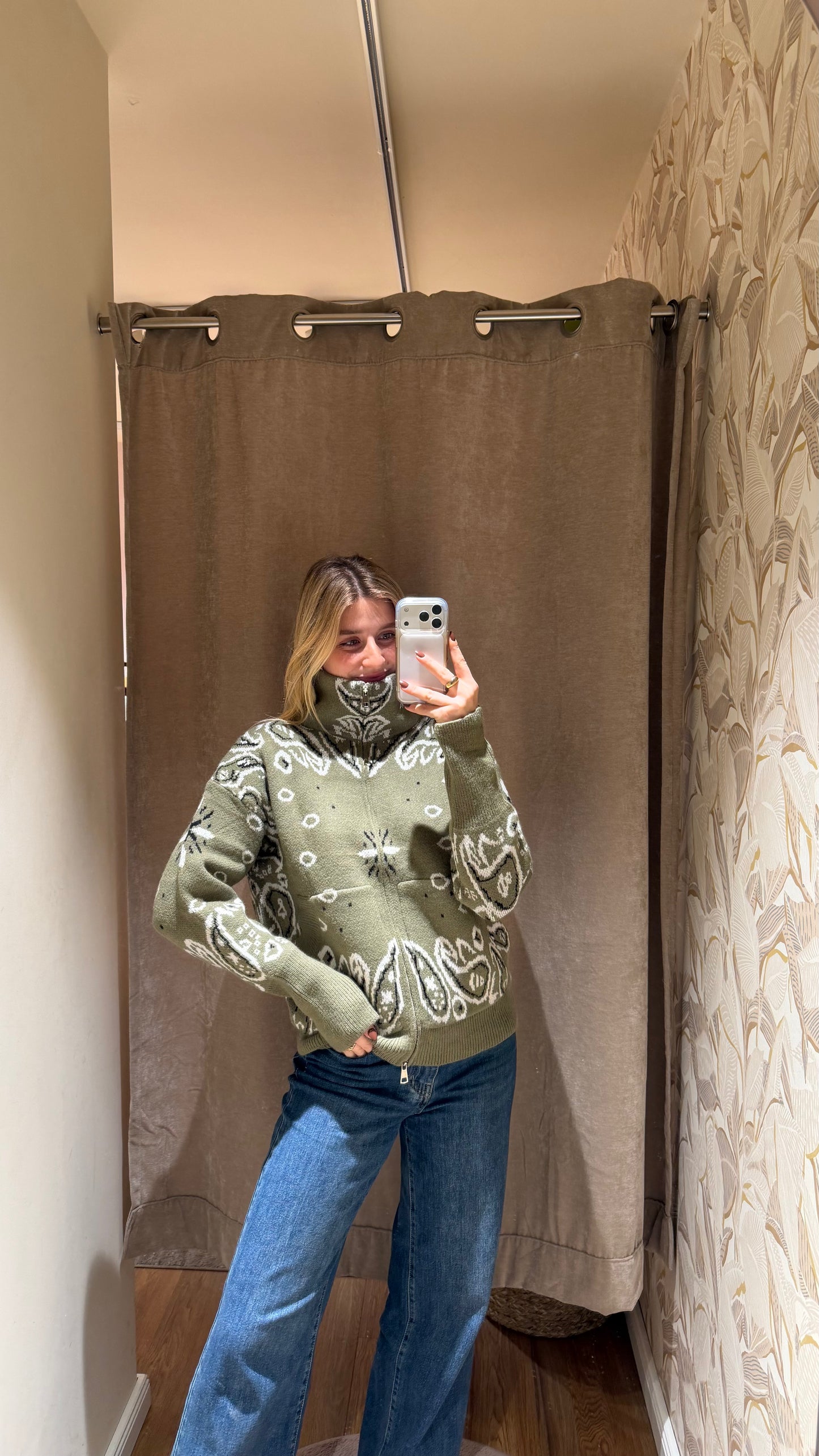 ZIP PAISLEY CARDIGAN GREEN