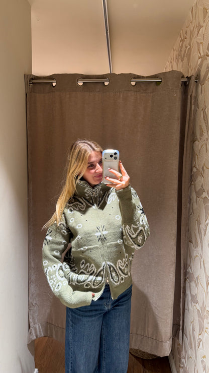 ZIP PAISLEY CARDIGAN GREEN