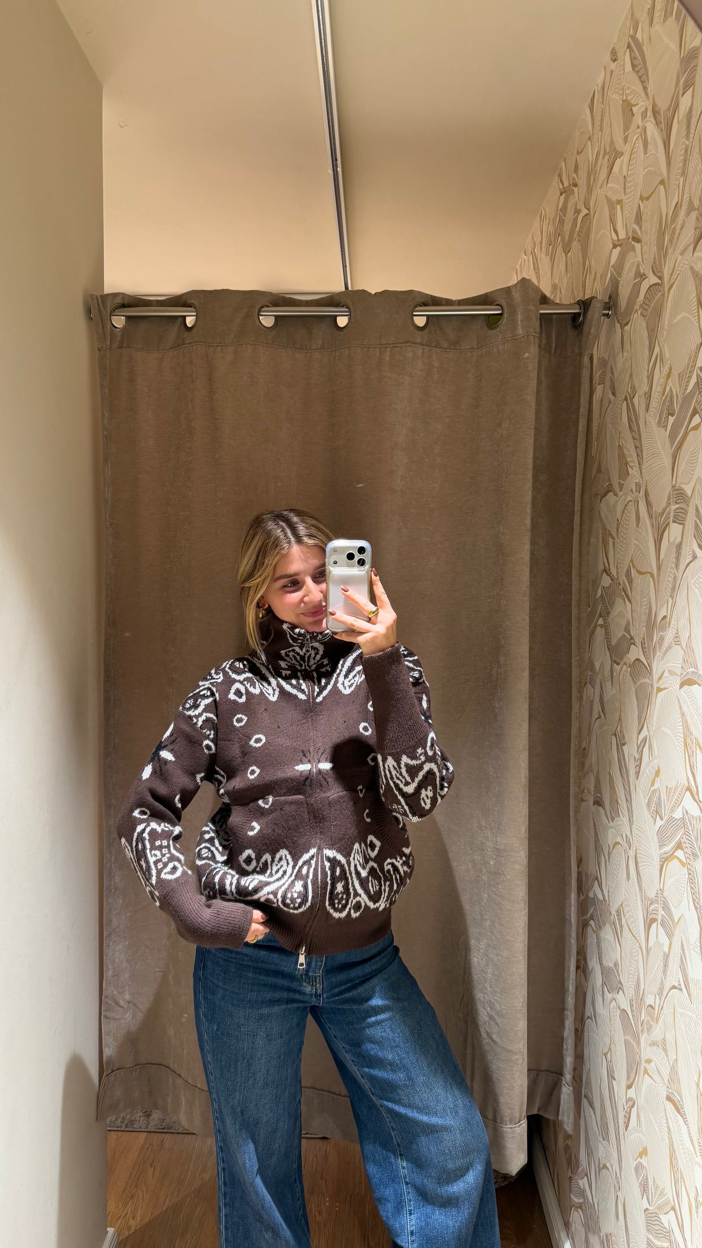 ZIP PAISLEY CARDIGAN BROWN