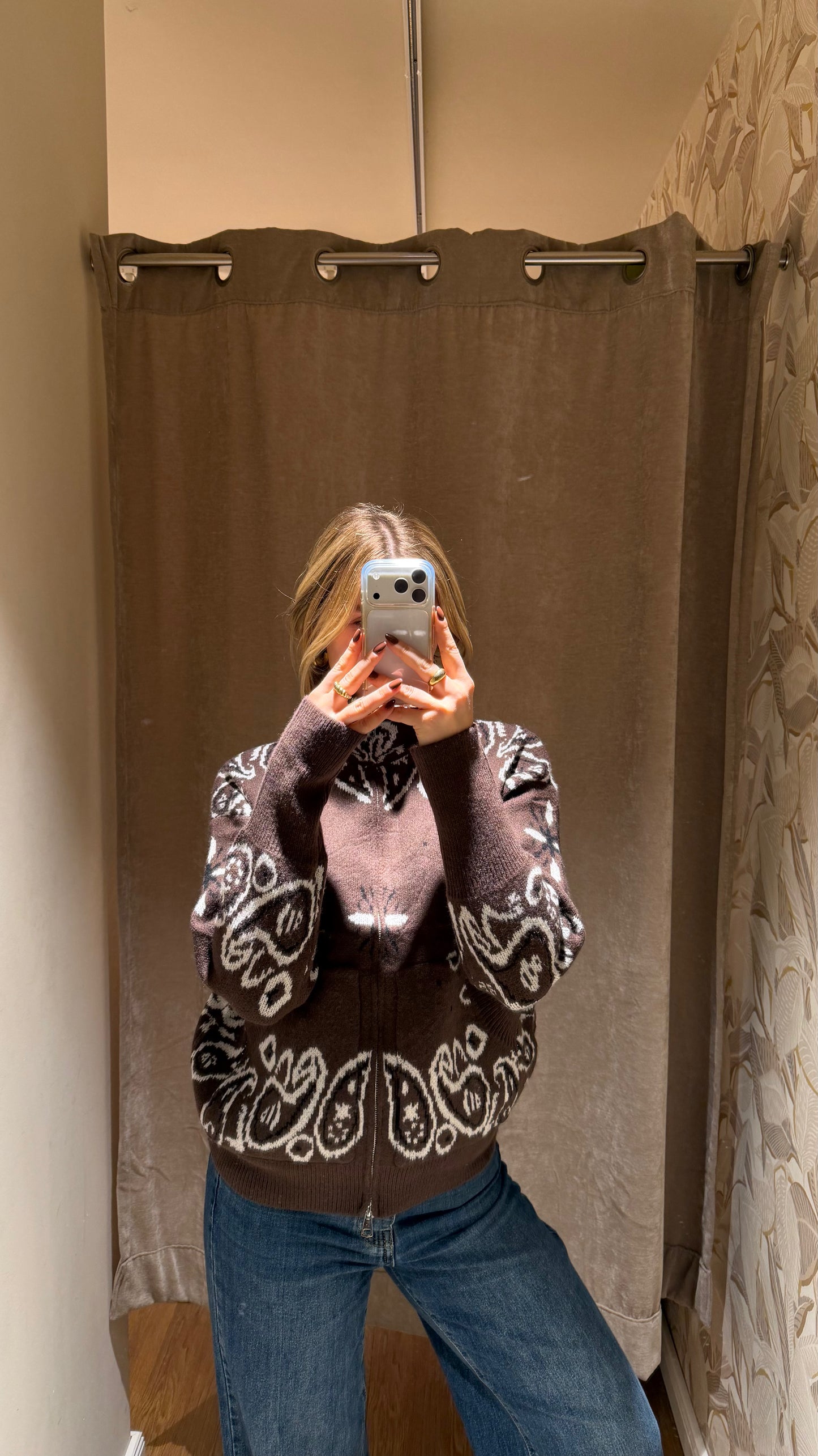 ZIP PAISLEY CARDIGAN BROWN