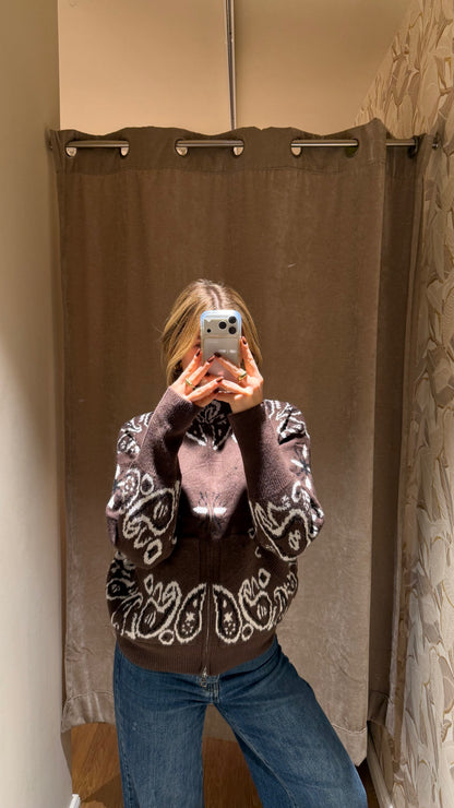 ZIP PAISLEY CARDIGAN BROWN