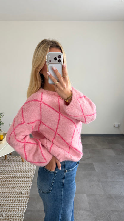 ARGYLE KNIT SWEATER ROSE PINK