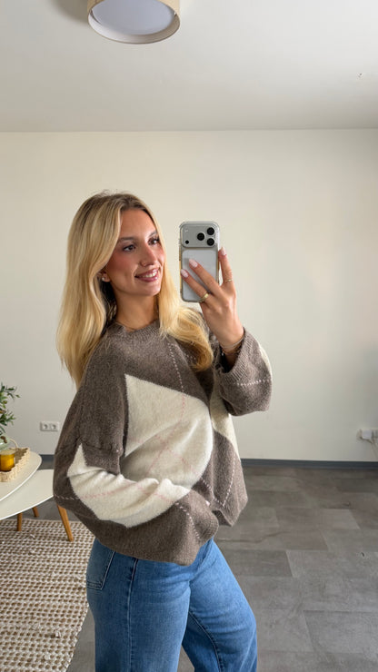 ARGYLE KNIT SWEATER MOCCA MIX