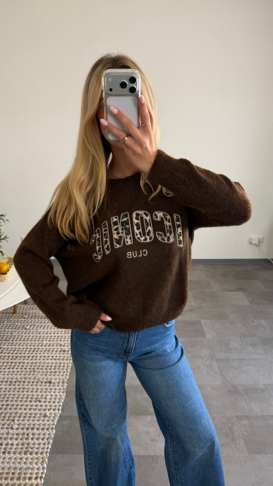ICONIC LEO KNIT PULLOVER CHOCLATE