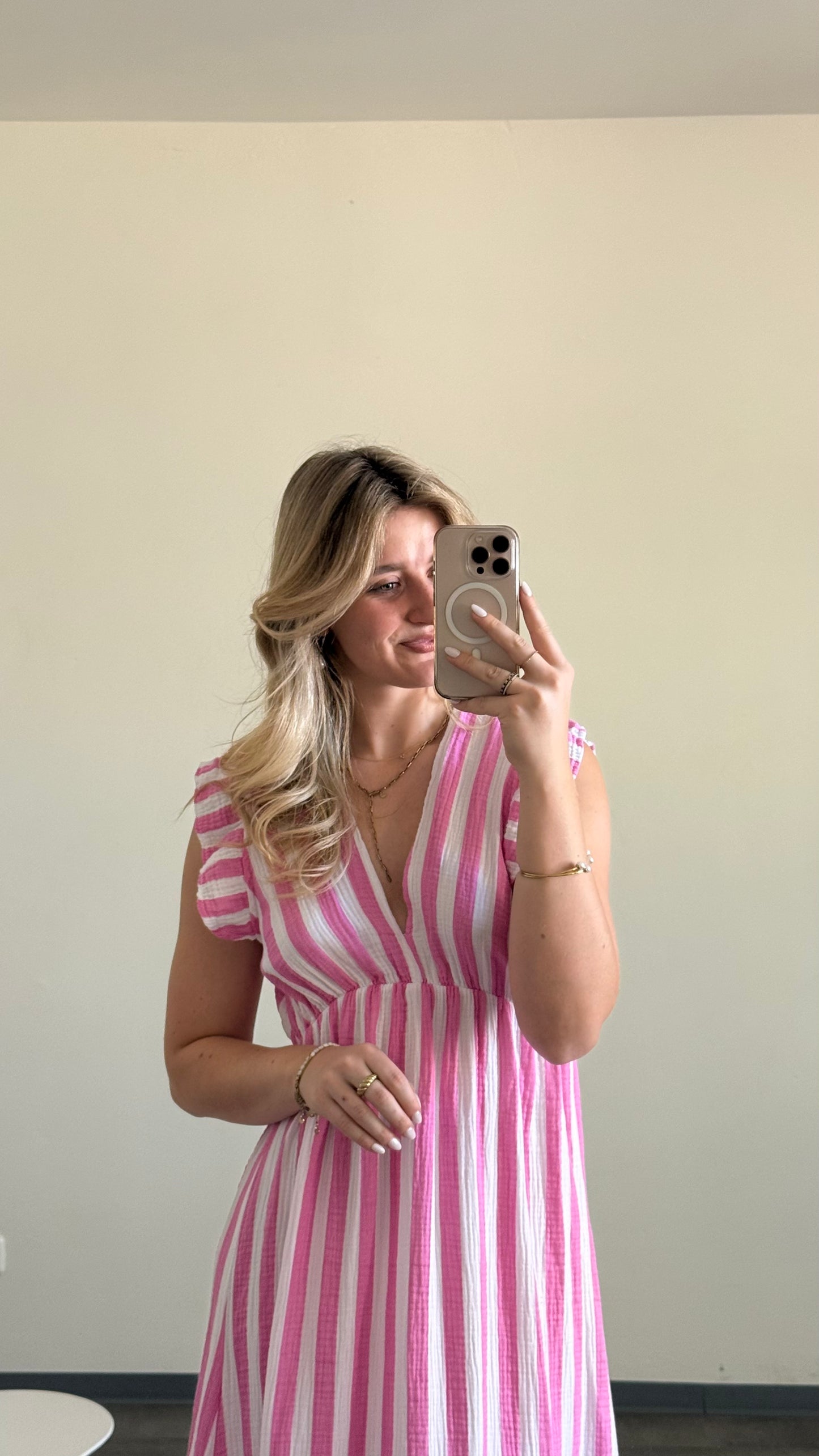 STRIPED MUSSELIN MAXI DRESS