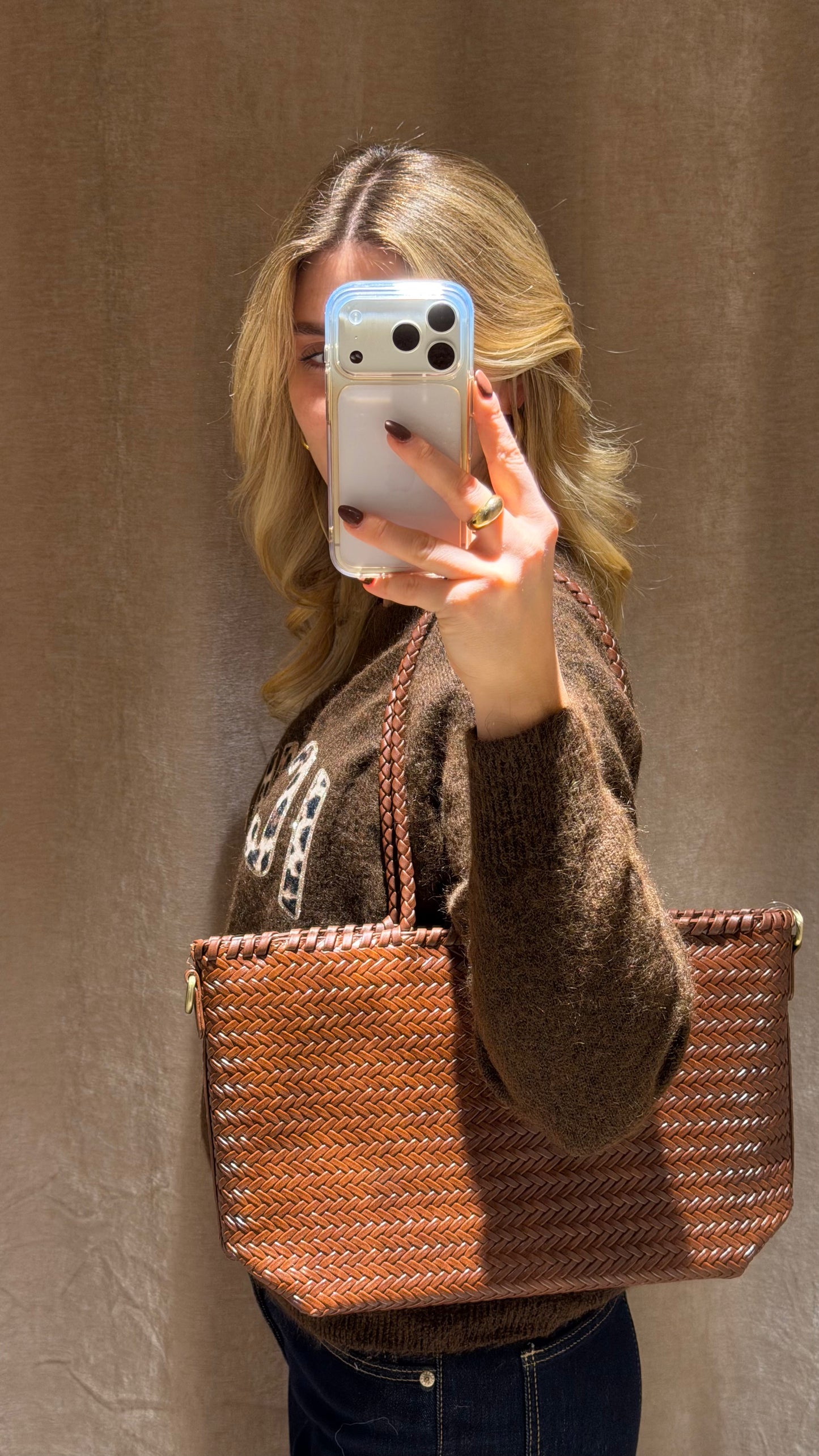 BRAIDED STRAIGT BAG BROWN