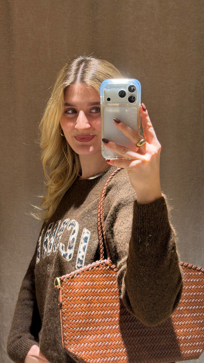 BRAIDED CURVE BAG BROWN