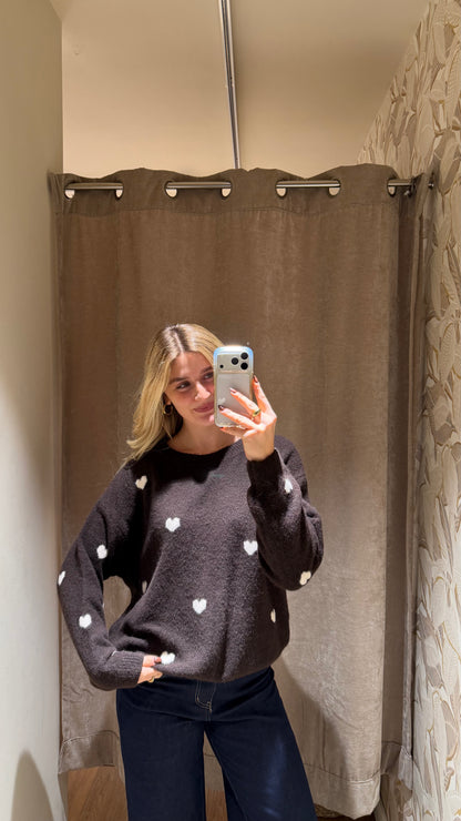 HEART KNIT PULLOVER CHOCLATE CREAM