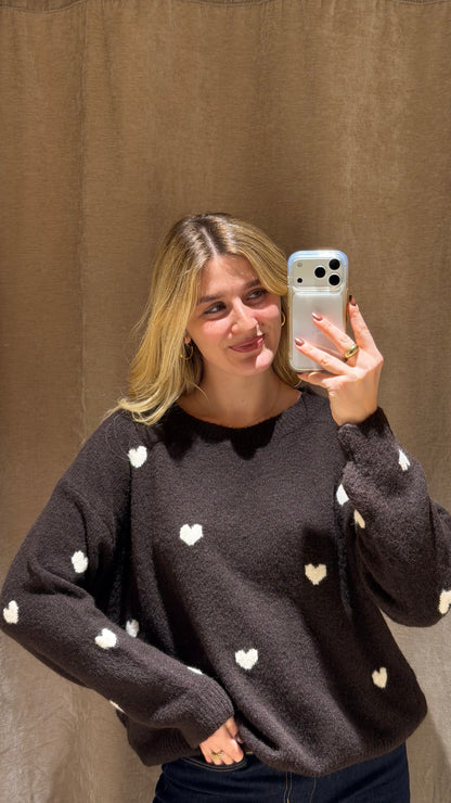 HEART KNIT PULLOVER CHOCLATE CREAM