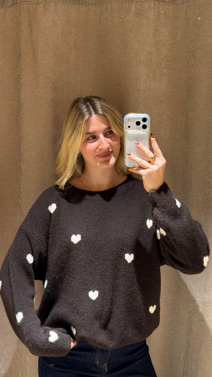 HEART KNIT PULLOVER CHOCLATE CREAM