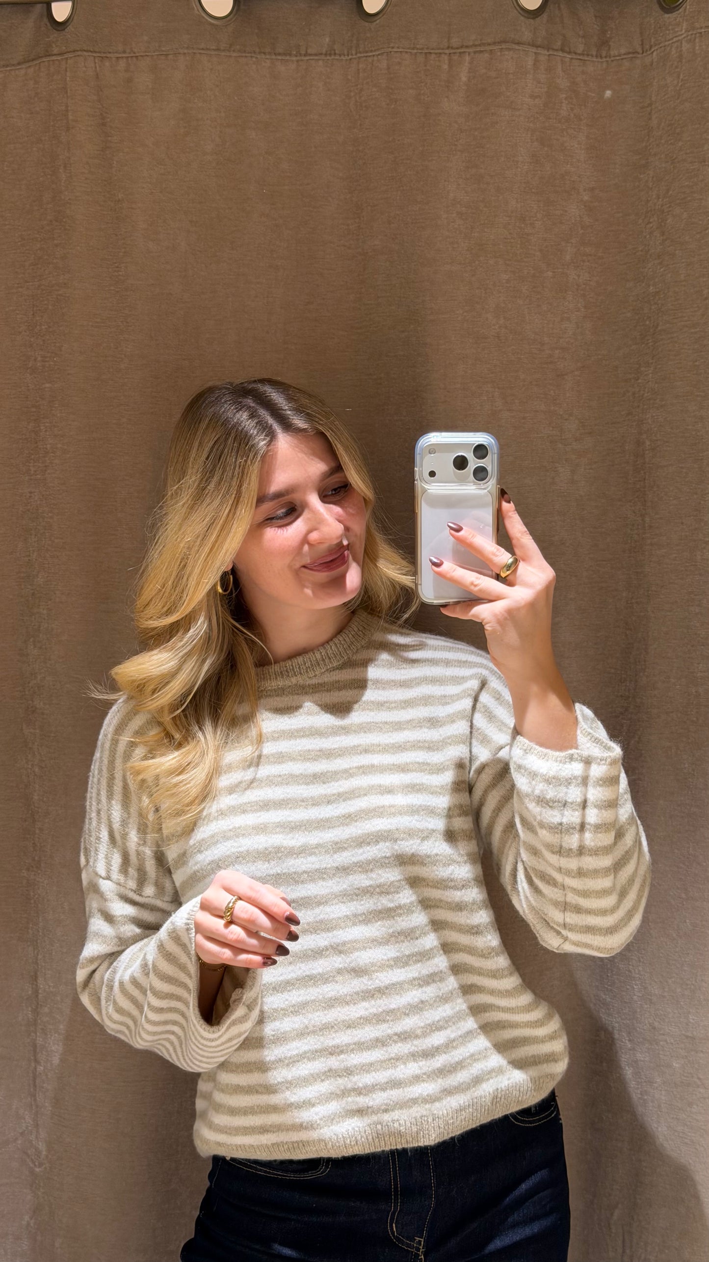 STRIPE KNIT PULLOVER BEIGE CREAM