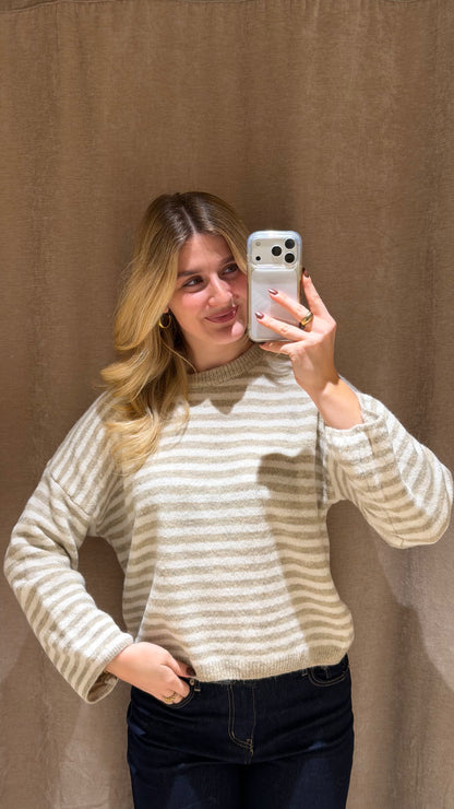 STRIPE KNIT PULLOVER BEIGE CREAM