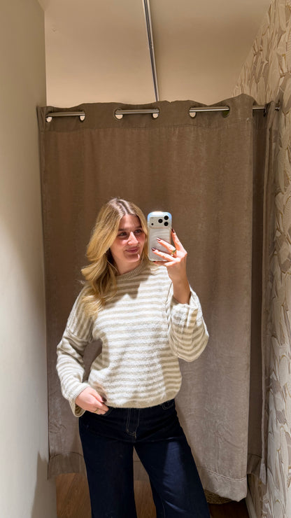 STRIPE KNIT PULLOVER BEIGE CREAM