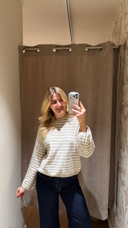 STRIPE KNIT PULLOVER BEIGE CREAM
