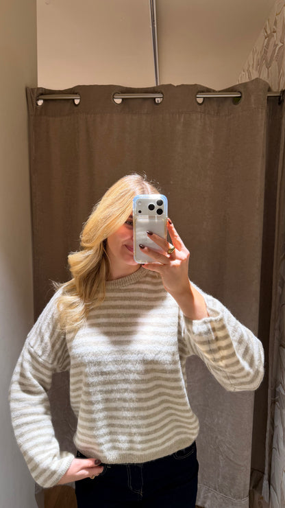STRIPE KNIT PULLOVER BEIGE CREAM