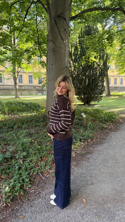 ZIP CARDIGAN STRIPE BROWN