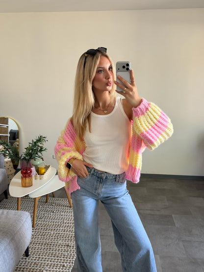 CHUNKY CARDIGAN PINK LEMON