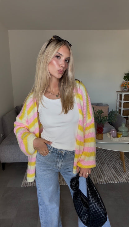 SOFT STRIPED CARDIGAN LEMONADE