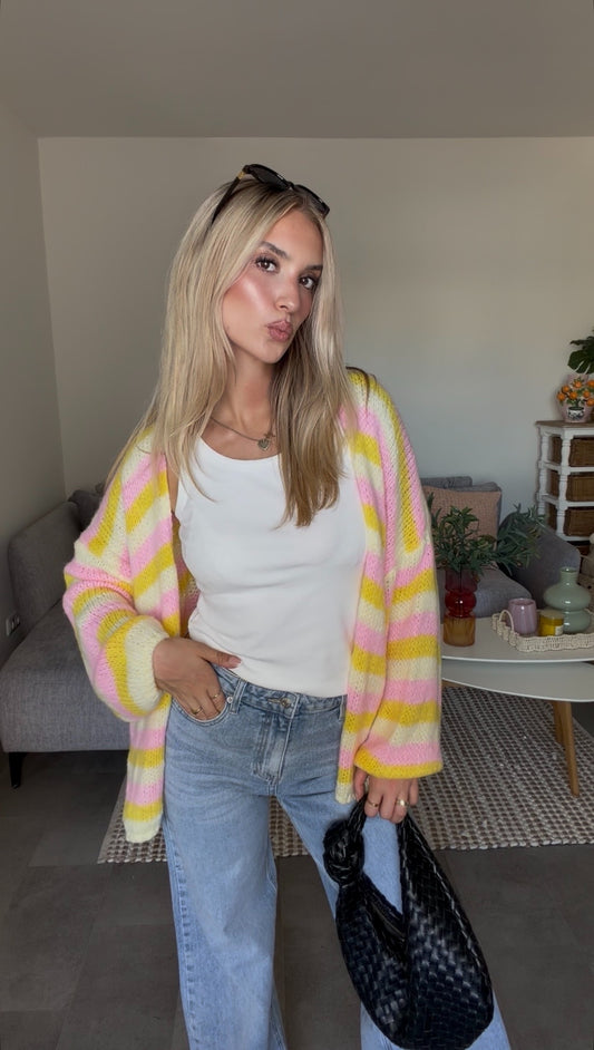 SOFT STRIPED CARDIGAN LEMONADE