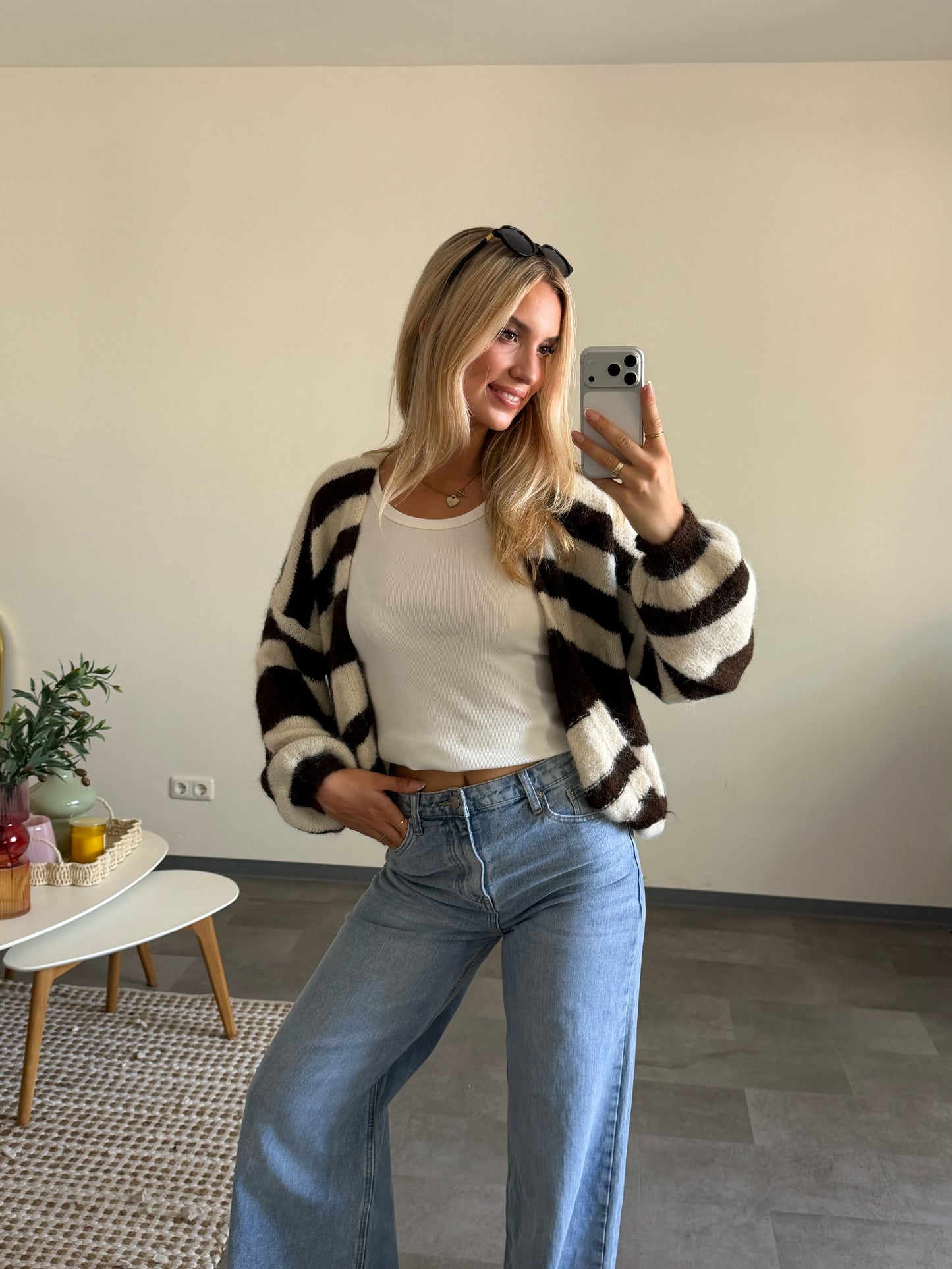 COMFY STRIPED CARDIGAN CHOCLATE VANILLA