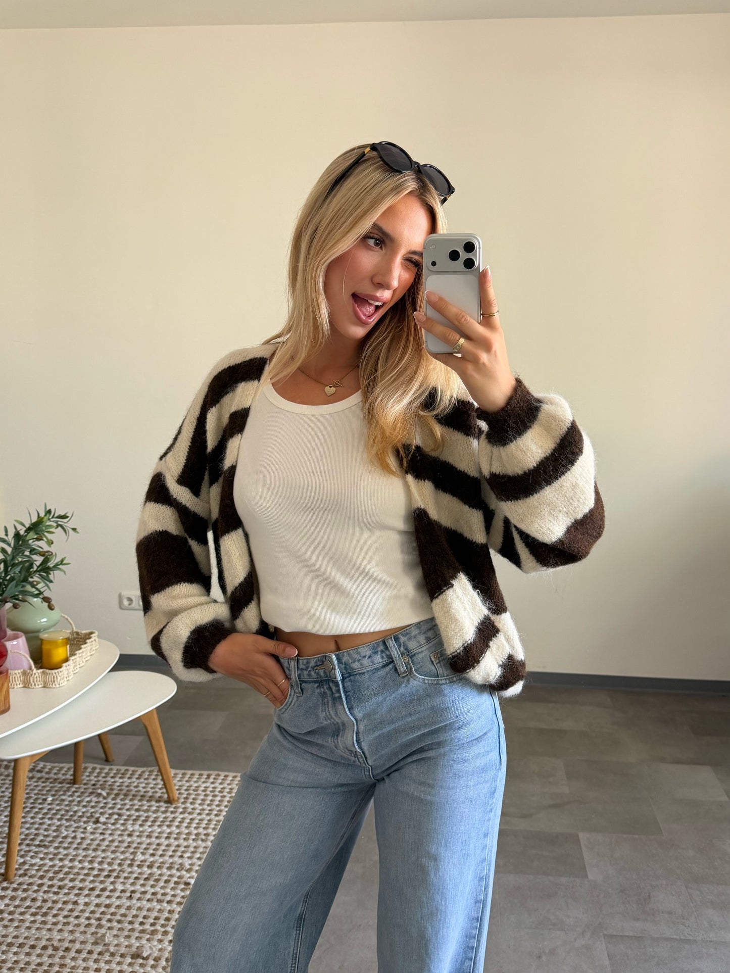 COMFY STRIPED CARDIGAN CHOCLATE VANILLA