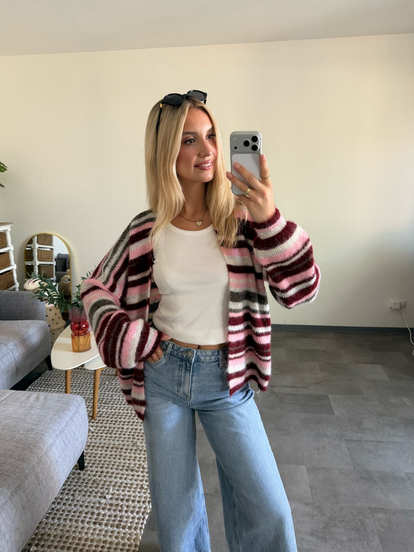 STRIPE CARDIGAN BERRY