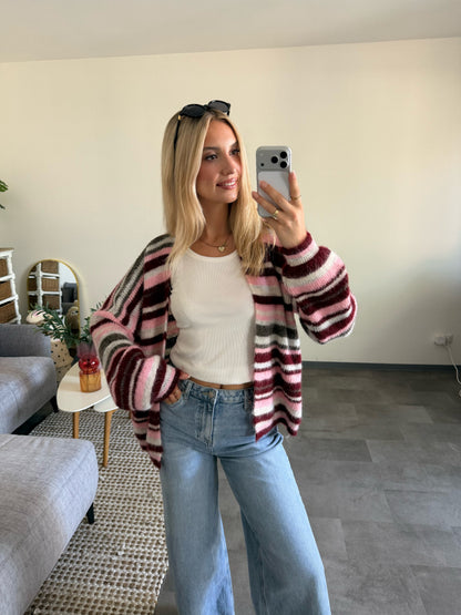 STRIPE CARDIGAN BERRY