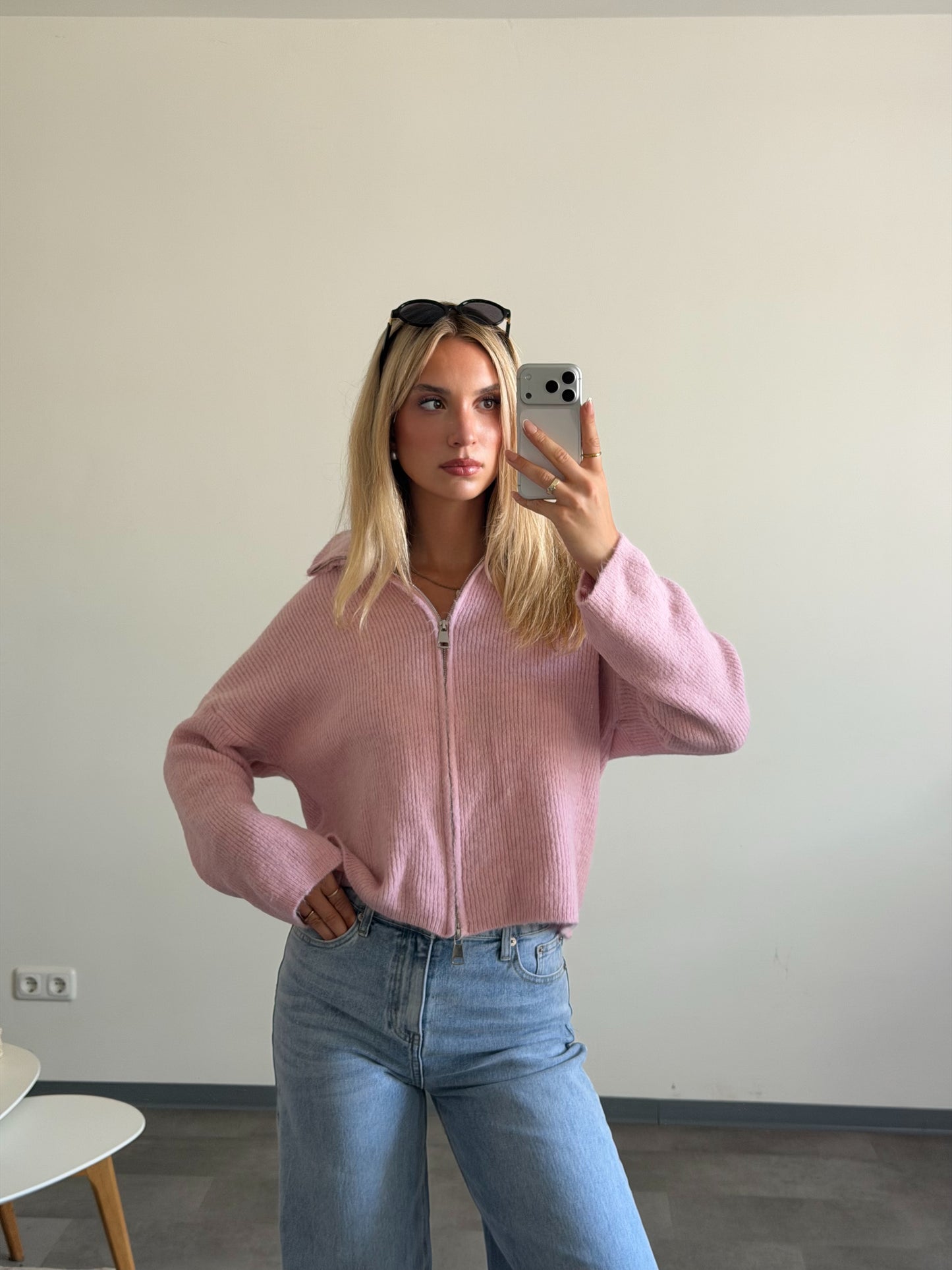 ZIP CARDIGAN BLUSH