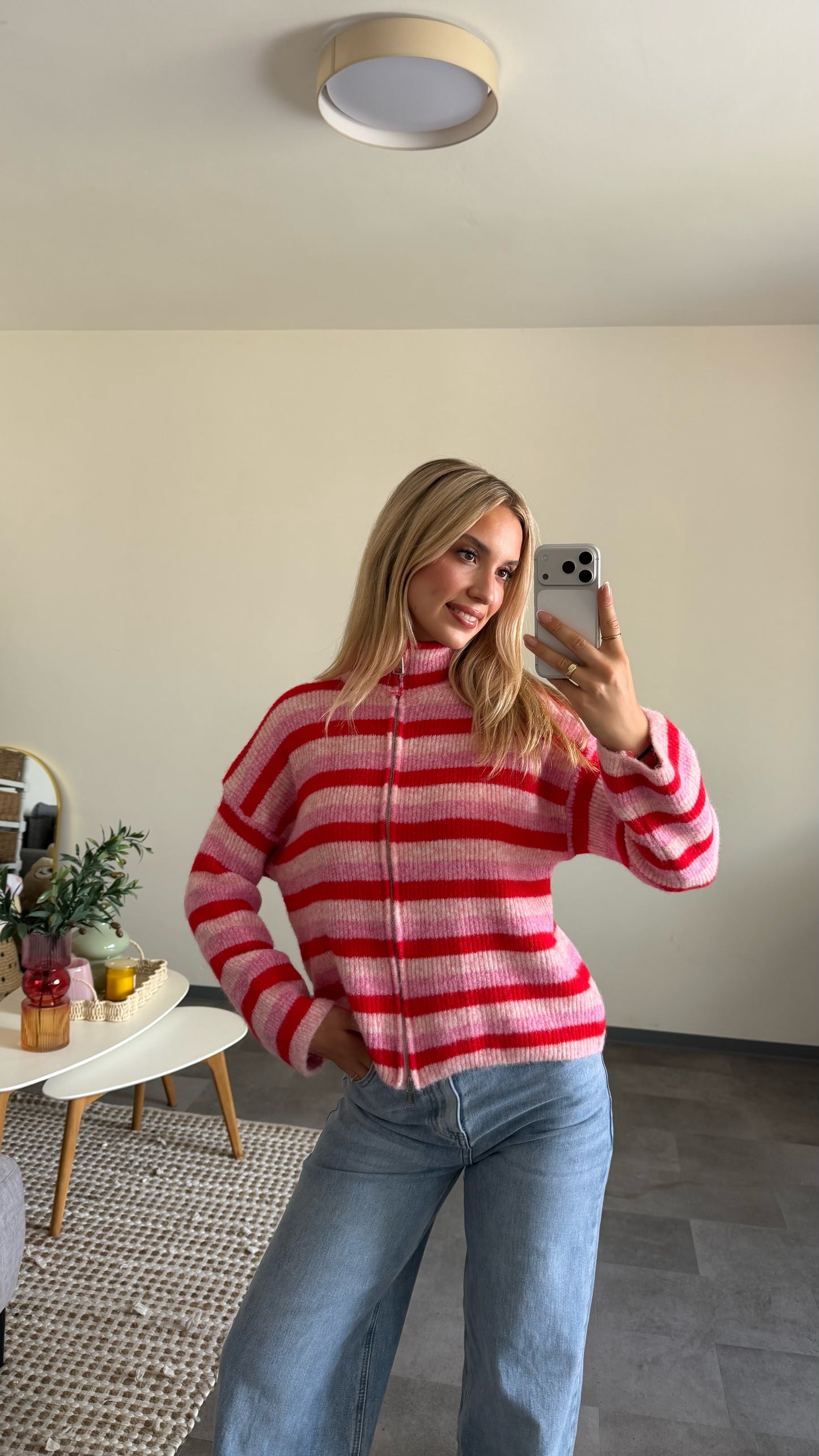 ZIP CARDIGAN CHERRY PINK