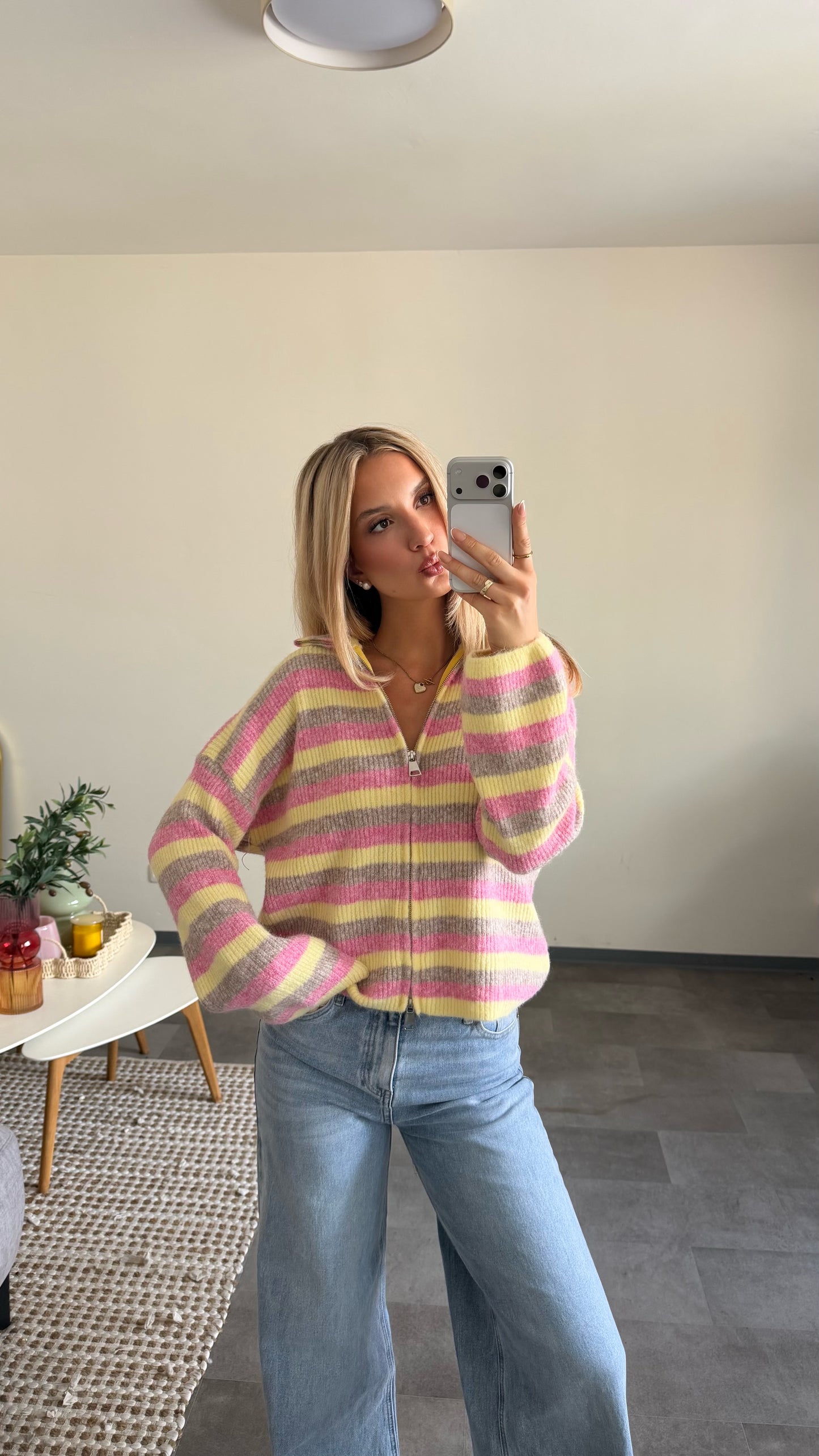 ZIP CARDIGAN HONEY PINK