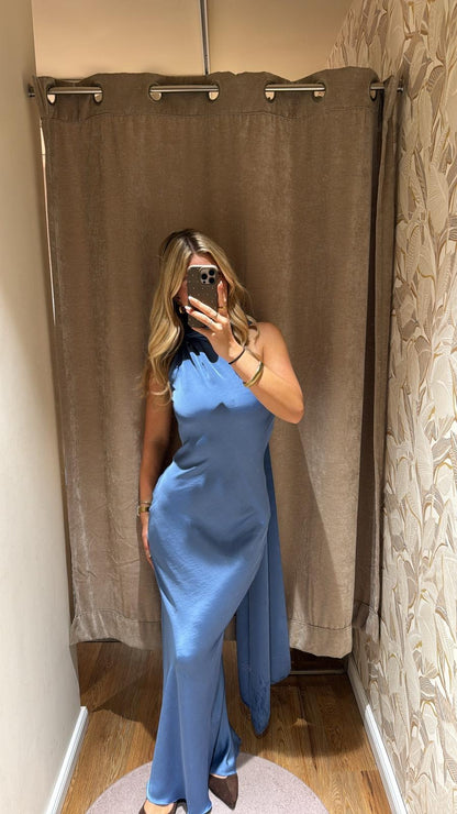 ASYMMETRISCHES KLEID MIT SCHAL DETAIL HIMMELBLAU